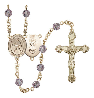 14 Karat Gold-Filled 6mm Austrian Crystal Saint Christopher / Field Hockey Rosary in Light Amethyst