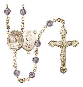 14 Karat Gold-Filled 6mm Austrian Crystal Saint Christopher/Water Polo Women Rosary in Light Amethyst