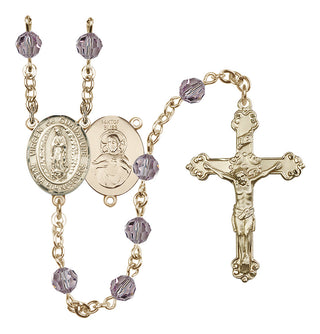 14 Karat Gold-Filled 6mm Austrian Crystal Virgen de Guadalupe Rosary in Light Amethyst
