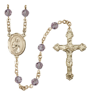 14 Karat Gold-Filled 6mm Austrian Crystal Saint Isaac Jogues Rosary in Light Amethyst