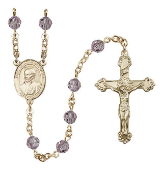 14 Karat Gold-Filled 6mm Austrian Crystal Saint Ignatius of Loyola Rosary in Light Amethyst