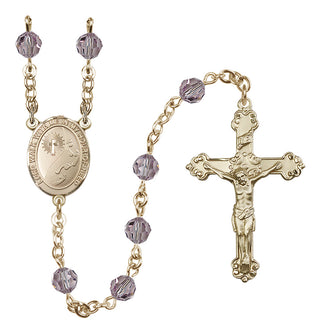 14 Karat Gold-Filled 6mm Austrian Crystal Footprints / Cross Rosary in Light Amethyst