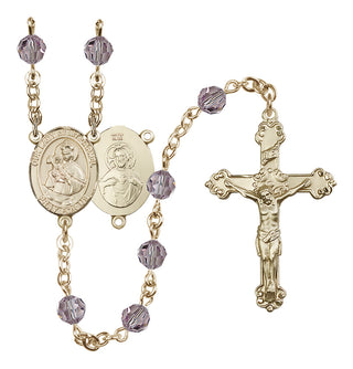 14 Karat Gold-Filled 6mm Austrian Crystal Our Lady of Mount Carmel Rosary in Light Amethyst