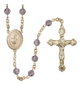 14 Karat Gold-Filled 6mm Austrian Crystal Virgen de la Merced Rosary in Light Amethyst