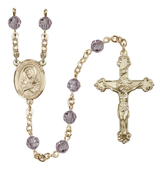 14 Karat Gold-Filled 6mm Austrian Crystal Mater Dolorosa Rosary in Light Amethyst