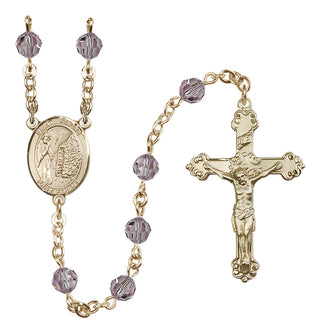 14 Karat Gold-Filled 6mm Austrian Crystal Saint Fiacre Rosary in Light Amethyst