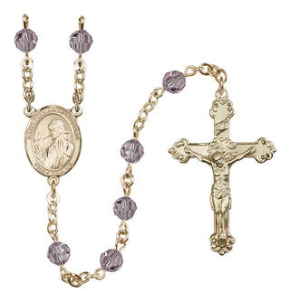 14 Karat Gold-Filled 6mm Austrian Crystal Saint Finnian of Clonard Rosary in Light Amethyst
