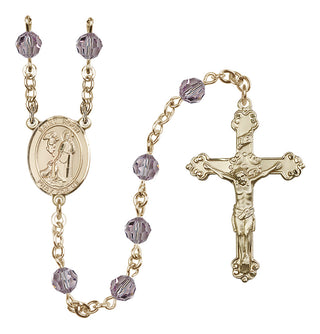 14 Karat Gold-Filled 6mm Austrian Crystal Saint Roch Rosary in Light Amethyst