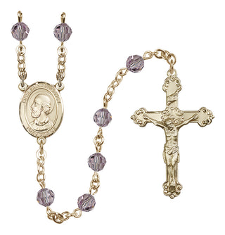 14 Karat Gold-Filled 6mm Austrian Crystal Pope Saint Eugene I Rosary in Light Amethyst
