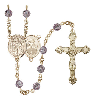 14 Karat Gold-Filled 6mm Austrian Crystal Divine Mercy Rosary in Light Amethyst