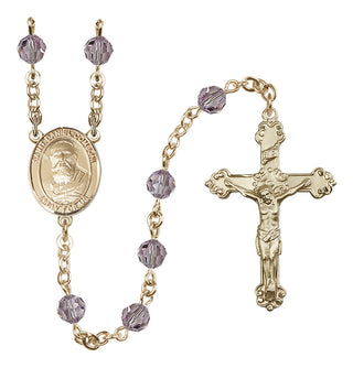 14 Karat Gold-Filled 6mm Austrian Crystal Saint Daniel Comboni Rosary in Light Amethyst