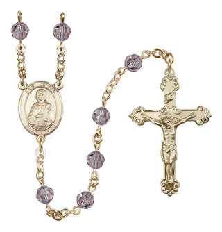 14 Karat Gold-Filled 6mm Austrian Crystal Saint Gerald Rosary in Light Amethyst
