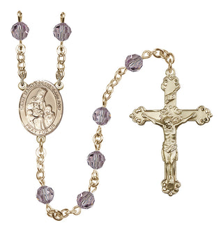 14 Karat Gold-Filled 6mm Austrian Crystal Saint Margaret of Scotland Rosary in Light Amethyst