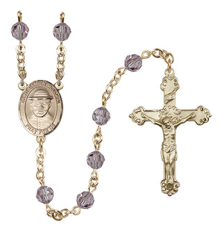 14 Karat Gold-Filled 6mm Austrian Crystal Saint Damien of Molokai Rosary in Light Amethyst