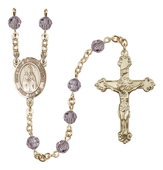 14 Karat Gold-Filled 6mm Austrian Crystal Our Lady of Rosa Mystica Rosary in Light Amethyst