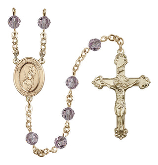 14 Karat Gold-Filled 6mm Austrian Crystal Guardian Angel of the World Rosary in Light Amethyst