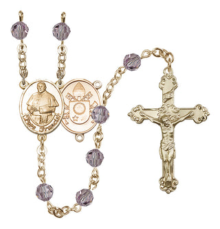 14 Karat Gold-Filled 6mm Austrian Crystal Pope Francis Rosary in Light Amethyst