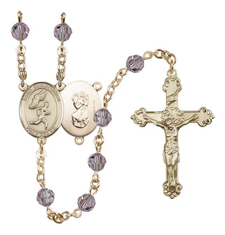 14 Karat Gold-Filled 6mm Austrian Crystal Saint Christopher/Track&Field-Men Rosary in Light Amethyst