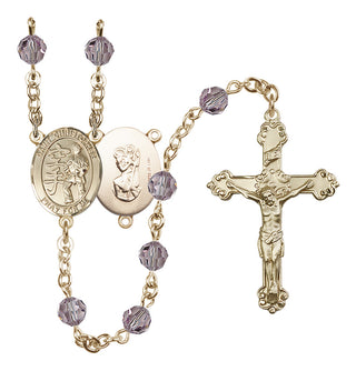 14 Karat Gold-Filled 6mm Austrian Crystal Saint Christopher / Karate Rosary in Light Amethyst