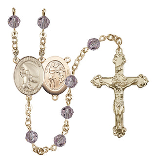 14 Karat Gold-Filled 6mm Austrian Crystal Saint Sebastian / Football Rosary in Light Amethyst