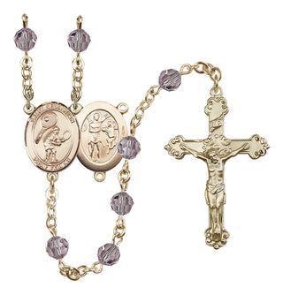 14 Karat Gold-Filled 6mm Austrian Crystal Saint Sebastian / Tennis Rosary in Light Amethyst