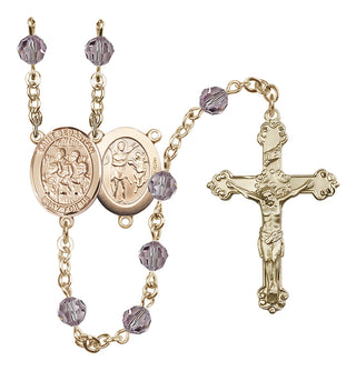 14 Karat Gold-Filled 6mm Austrian Crystal Saint Sebastian / Choir Rosary in Light Amethyst