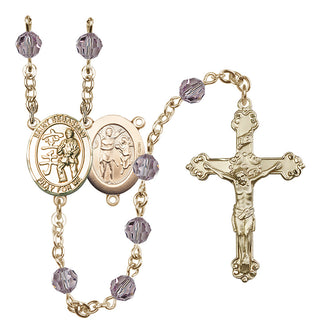 14 Karat Gold-Filled 6mm Austrian Crystal Saint Sebastian/Karate Rosary in Light Amethyst