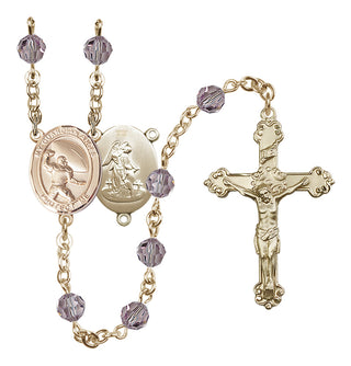 14 Karat Gold-Filled 6mm Austrian Crystal Guardian Angel/Football Rosary in Light Amethyst