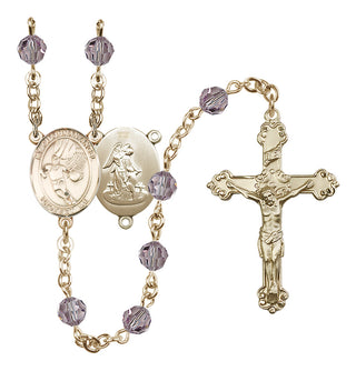 14 Karat Gold-Filled 6mm Austrian Crystal Guardian Angel/Basketball Rosary in Light Amethyst