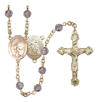 14 Karat Gold-Filled 6mm Austrian Crystal Guardian Angel/Soccer Rosary in Light Amethyst