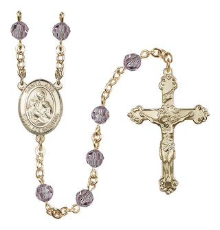 14 Karat Gold 6mm Austrian Crystal Santa Ana Rosary in Light Amethyst