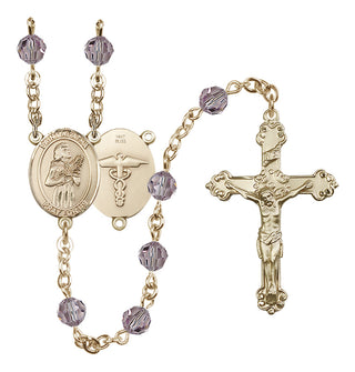 14 Karat Gold 6mm Austrian Crystal Saint Agatha / Nurse Rosary in Light Amethyst