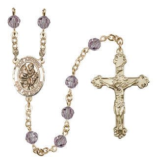 14 Karat Gold 6mm Austrian Crystal San Antonio Rosary in Light Amethyst