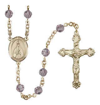 14 Karat Gold 6mm Austrian Crystal Saint Blaise Rosary in Light Amethyst