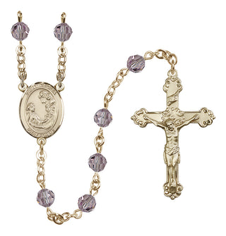 14 Karat Gold 6mm Austrian Crystal Saint Cecilia Rosary in Light Amethyst