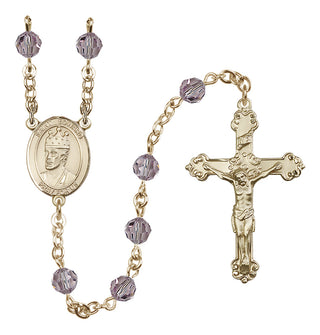 14 Karat Gold 6mm Austrian Crystal Saint Edward the Confessor Rosary in Light Amethyst