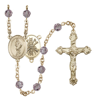 14 Karat Gold 6mm Austrian Crystal Saint Florian/Firefighter Rosary in Light Amethyst