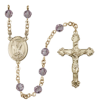 14 Karat Gold 6mm Austrian Crystal Saint Helen Rosary in Light Amethyst