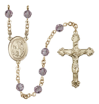 14 Karat Gold 6mm Austrian Crystal Saint James the Greater Rosary in Light Amethyst
