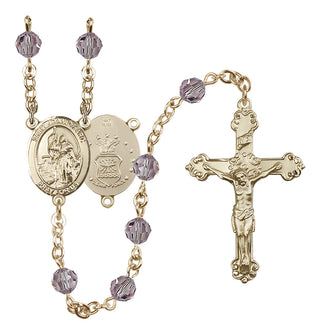 14 Karat Gold 6mm Austrian Crystal Saint Joan of Arc / Air Force Rosary in Light Amethyst