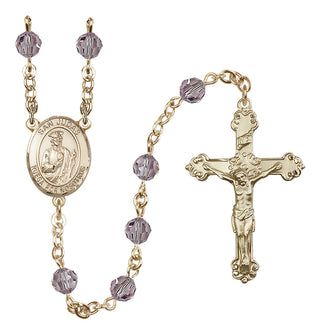 14 Karat Gold 6mm Austrian Crystal San Judas Rosary in Light Amethyst