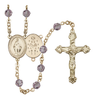 14 Karat Gold 6mm Austrian Crystal Miraculous Rosary in Light Amethyst