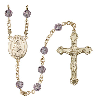14 Karat Gold 6mm Austrian Crystal Saint Rita of Cascia Rosary in Light Amethyst