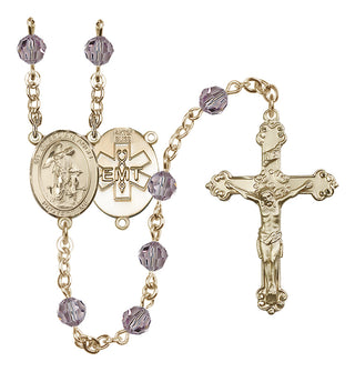 14 Karat Gold 6mm Austrian Crystal Guardian Angel / EMT Rosary in Light Amethyst