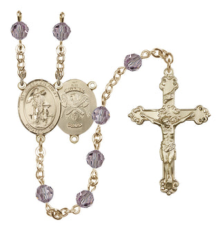 14 Karat Gold 6mm Austrian Crystal Guardian Angel / Nat'l Guard Rosary in Light Amethyst