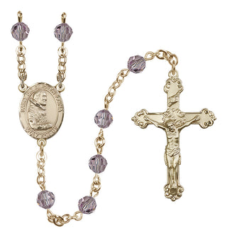 14 Karat Gold 6mm Austrian Crystal Saint Pio of Pietrelcina Rosary in Light Amethyst