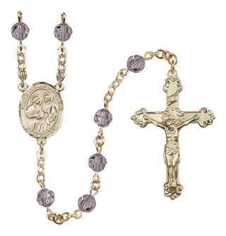 14 Karat Gold 6mm Austrian Crystal Saints Cosmas & Damian Rosary in Light Amethyst