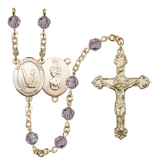14 Karat Gold 6mm Austrian Crystal Saint Christopher/Gymnastics Rosary in Light Amethyst