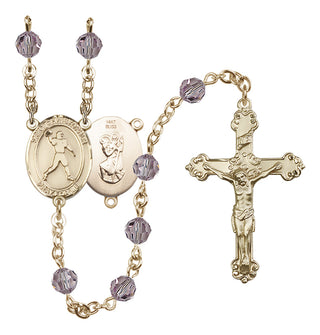 14 Karat Gold 6mm Austrian Crystal Saint Christopher/Football Rosary in Light Amethyst