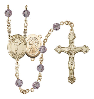 14 Karat Gold 6mm Austrian Crystal Saint Sebastian/Cheerleading Rosary in Light Amethyst